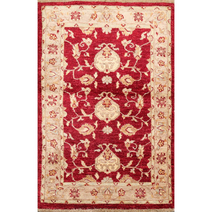 Chobi Peshawar Hand Knotted 100% Wool Traditional Area Rug Wine, Taupe 2'7" x 4'