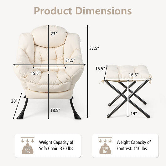 Modern Accent Sofa Chair with Folding Footrest and Side Pocket-Beige