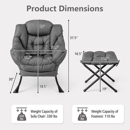 Modern Accent Sofa Chair with Folding Footrest and Side Pocket-Beige