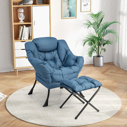 Modern Accent Sofa Chair with Folding Footrest and Side Pocket-Beige