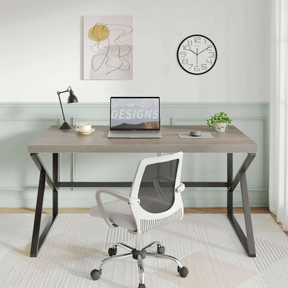 Gray Industrial Computer Desk for Home Office and Gaming
